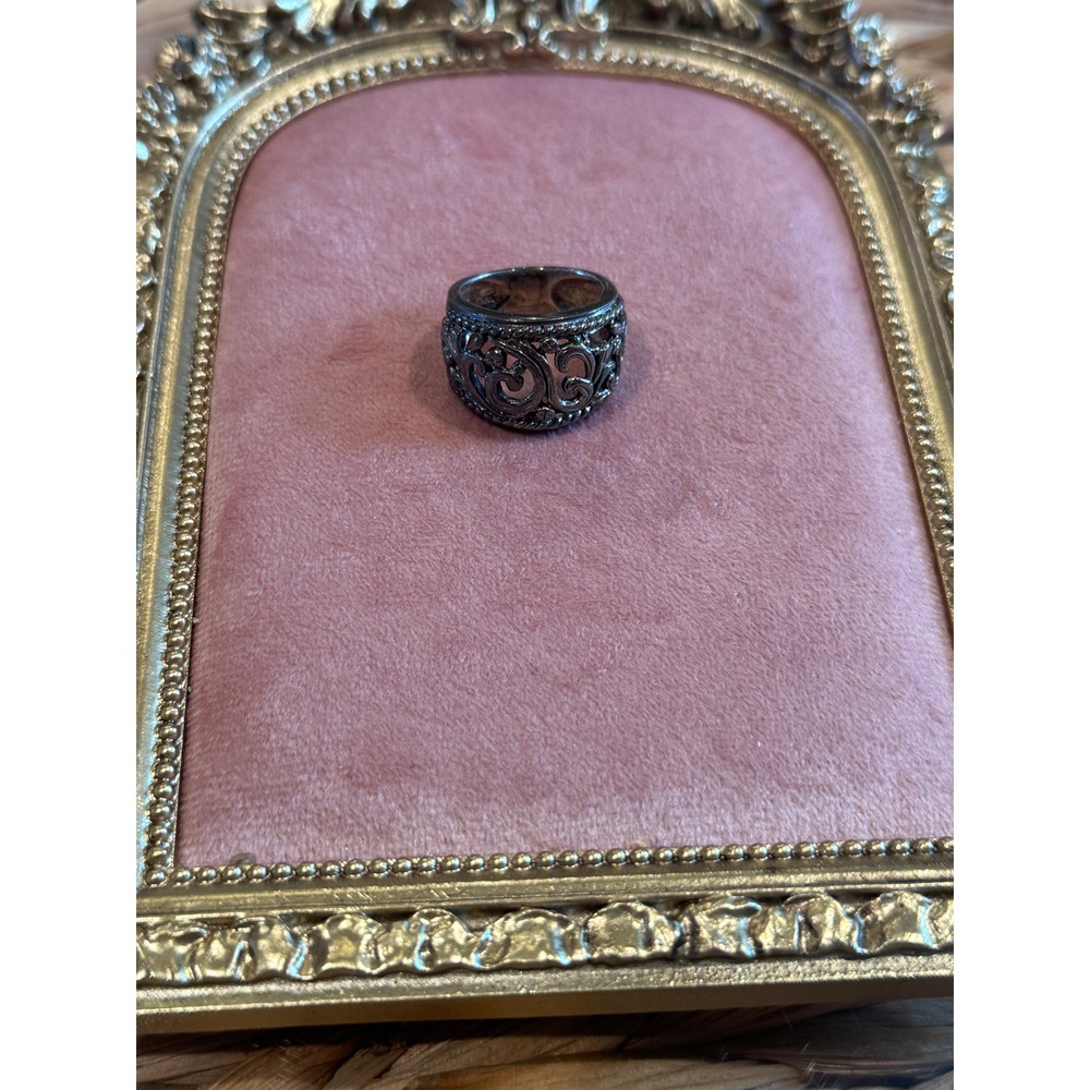 Vintage Sterling Silver Filigree Statement Ring Floral Scrollwork Band 6.5 - Picture 5 of 6